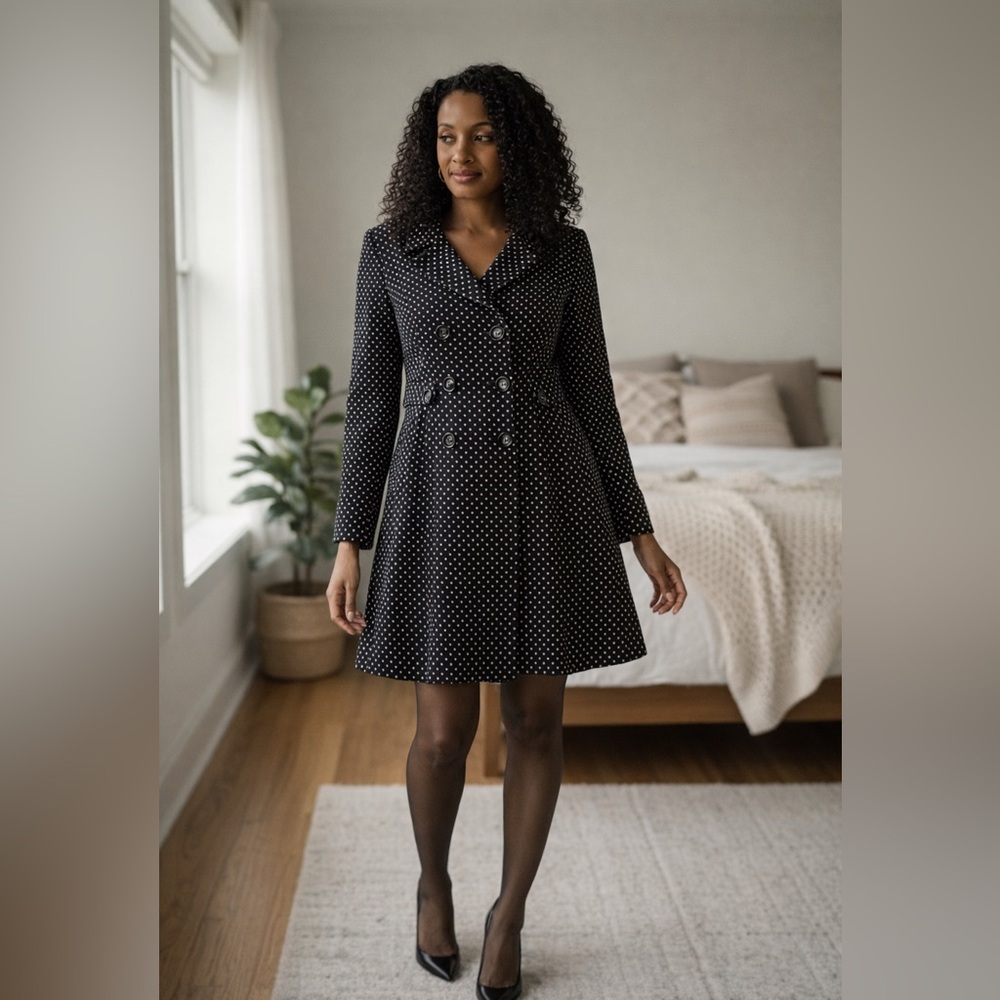 Black Polka Dot Long-Sleeve Fit & Flare Dress